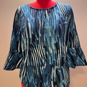 Roz & Ali Blue and Black Patterned Blouse